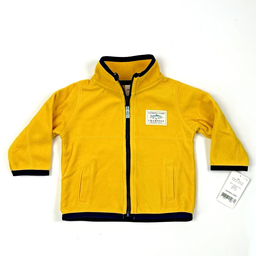 New Carters Y2k Fleece Zip Up Jacket Infant Boy 6M Yellow Blue Retro Coat Winter